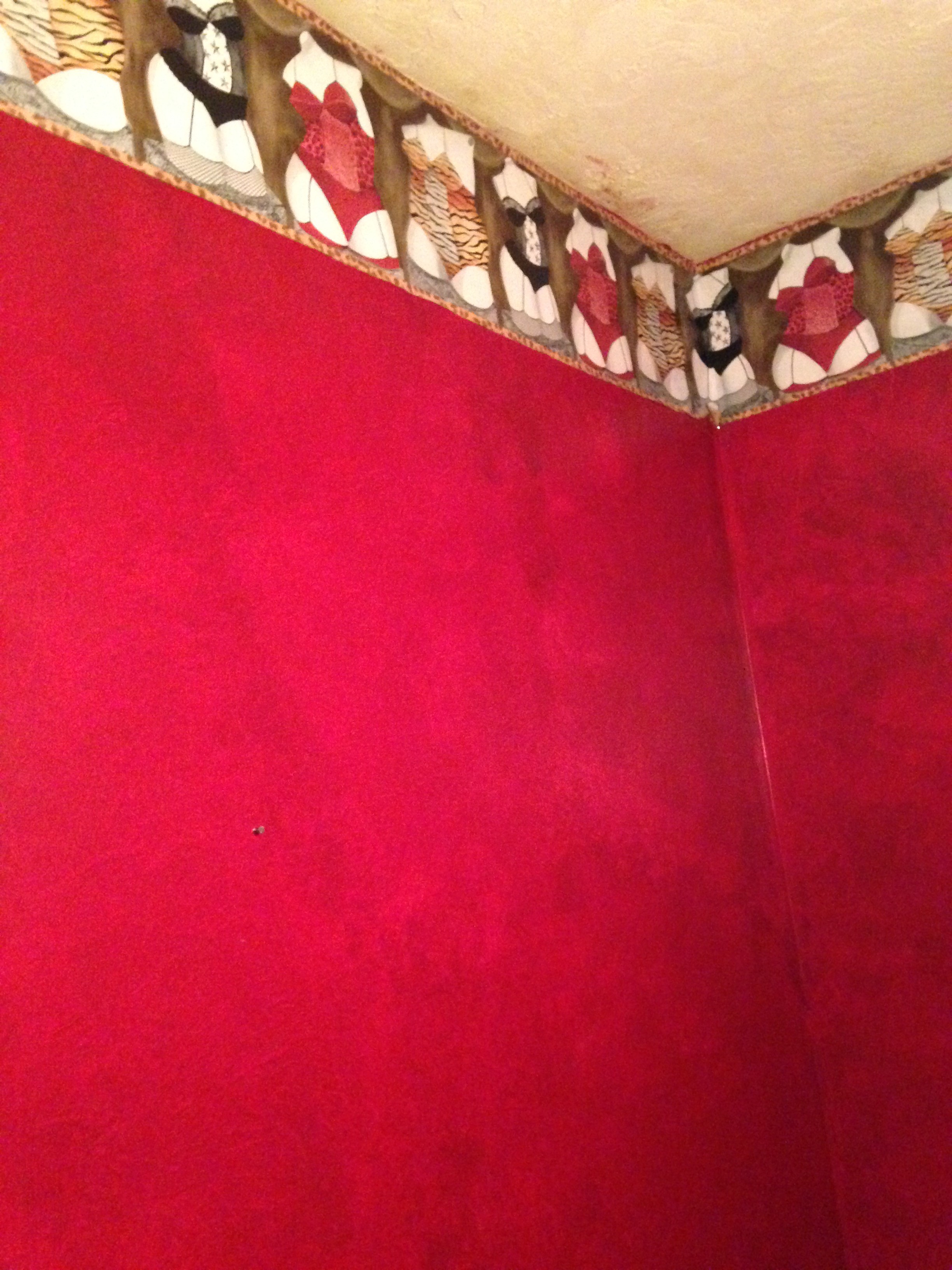 Risque burlesque wallpaper border: Annihilated. #PowderRoom reveal